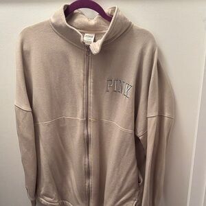 PINK Victoria's Secret Beige Zip-Up Fleece Jacket